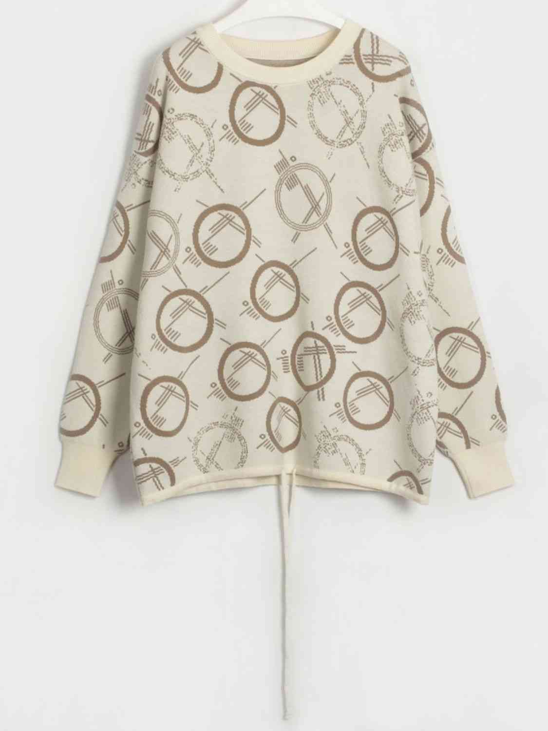 Patterned Drawstring Hem Sweater