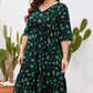 Plus Size Printed Flare Sleeve V-Neck Dress