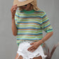 Striped Openwork Half Sleeve Knit Top