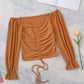 Drawstring Detail Flounce Sleeve Off-Shoulder Crop Top