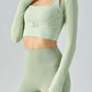 Ribbed Faux Layered Halter Neck Cropped Sports Top