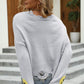 Smiley Face Distressed Round Neck Sweater