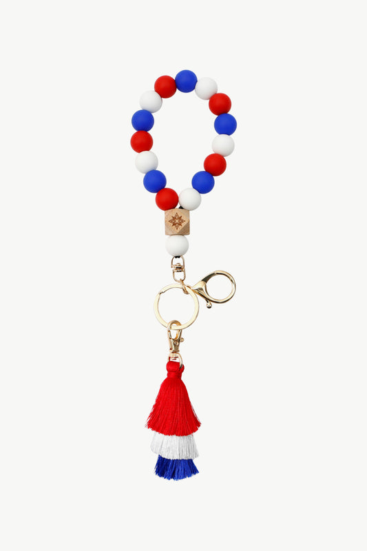 Contrast Tassel Silicone Bead Wristlet Key Chain