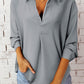 Textured Johnny Collar Three-Quarter Sleeve Blouse