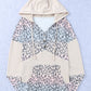 Leopard Color Block Buttoned Drawstring Detail Hoodie