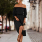 Frilled Off-Shoulder Flounce Sleeve Dress