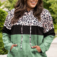 Plus Size Leopard Print Color Block Hoodie with Kangaroo Pocket