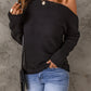 Horizontal Ribbing One-Shoulder Sweater