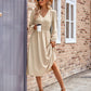Buttoned V-Neck Flounce Sleeve Midi Dress