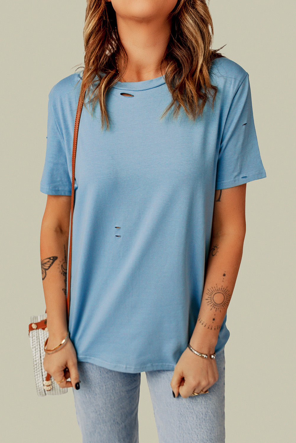 Distressed Round Neck Tee