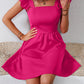 Square Neck Butterfly Sleeve A-Line Dress