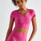 Notched Neck Short Sleeve Cropped Sports Top