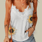 Sunflower Print Lace Trim Plunge Cami