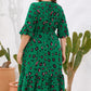 Plus Size Printed Flare Sleeve V-Neck Dress