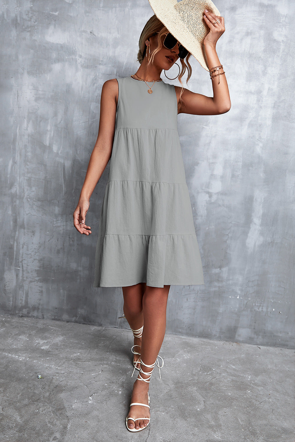 Sleeveless Round Neck Tiered Dress