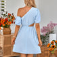 Cutout Asymmetrical Neck Puff Sleeve Dress