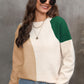 Color Block Ribbed Cuff Drop Shoulder Sweater