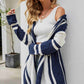 Striped Open Front Hooded Cardigan