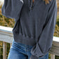 Quarter-Snap Collared Lantern Sleeve Sweatshirt
