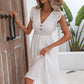 Decorative Button V-Neck Butterfly Sleeve Dress