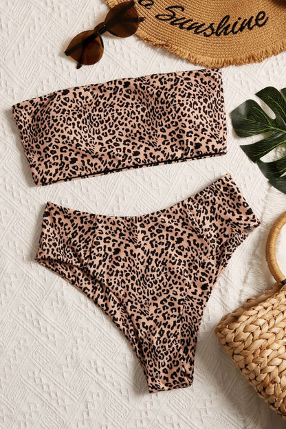 Leopard Swim Tube Top and Swim Bottoms Set