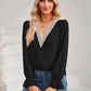 Contrast Trim Flounce Sleeve V-Neck Blouse
