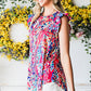 Abstract Print Ruffle Shoulder Top