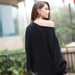 Openwork Boat Neck Sweater with Scalloped Hem