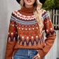 Chevron Turtleneck Ribbed Trim Sweater