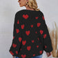 Heart Print Fuzzy Crewneck Long Sleeve Sweater