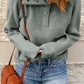 Half Button Dropped Shoulder Ribbed Sweater