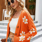Floral Ribbed Trim Drop Shoulder Cardigan