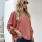 V-Neck Roll-Tab Sleeve Blouse