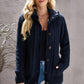 Cable-Knit Fleece Lining Button-Up Hooded Cardigan