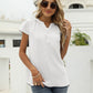 Swiss Dot Notched Neck Short Sleeve Top