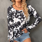 Cow Print Round Neck Long Sleeve Top