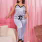 Plus Size Vertical Stripe Lace Trim Cami and Pants Pajama Set