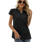 Swiss Dot Notched Neck Short Sleeve Top