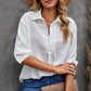 Textured Johnny Collar Three-Quarter Sleeve Blouse