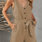Tie-Waist Buttoned Plunge Sleeveless Romper