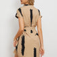 Contrast Tie Belt Notched Dress