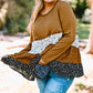 Plus Size Animal Print Color Block Ribbed Babydoll Top