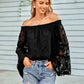 Applique Flounce Sleeve Off-Shoulder Blouse
