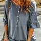Button Front Flounce Sleeve Tee