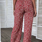 Ditsy Floral Slit Paperbag Waist Wide Leg Pants