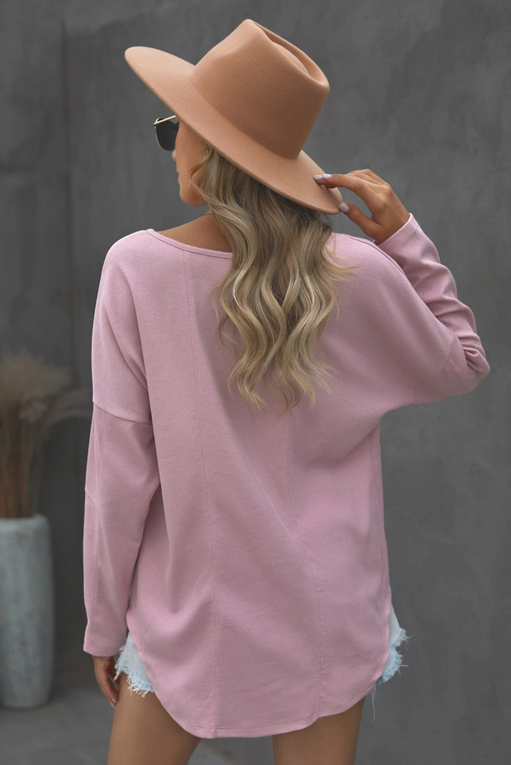 Grommet Long Sleeve V-Neck Top