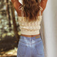Contrast Flower Detail Tie-Shoulder Knit Crop Top