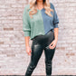 Two-Tone Textured V-Neck Blouse