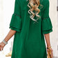 Notched Neck Flare Sleeve Pocket Dress