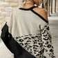 Leopard Color Block Cold-Shoulder Sweater
